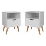 Conjunto 2 Mesa De Cabeceira Estilo Retrô Pés Em Madeira Maciça Grécia:Branco - 1