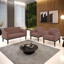 Ver imagem 5 de Sofá Namoradeira com 2 Poltronas Base de Madeira Fixa Preto Marisa Veludo D03 - D'Rossi Rose