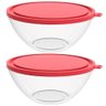 Kit 2 Potes com Tampa 2,3l Redondo Crippa Bacia Alimentos Frutas Plástico Vermelho - 1