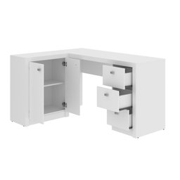Mesa para Escritório em L com 3 Gavetas e Armários Me4100  - 7