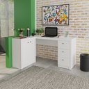 Ver mais imagens de Escrivaninha Mesa Escritório em L com 3 Gavetas e Armários Me4100