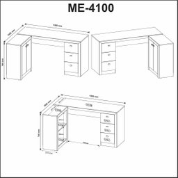 Mesa para Escritório em L com 3 Gavetas e Armários Me4100  - 9