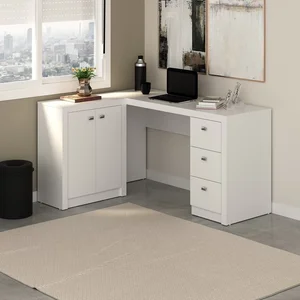 Mesa para Escritório em L com 3 Gavetas e Armários Me4100 