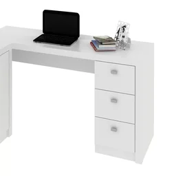 Escrivaninha Mesa Escritório em L com e Armários Me4100 3 Gavetas 136cm Branca - 5