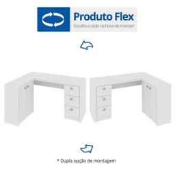 Escrivaninha Mesa Escritório em L com e Armários Me4100 3 Gavetas 136cm Branca - 6