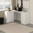 Ver imagem 2 de Escrivaninha Mesa Escritório em L com e Armários Me4100 3 Gavetas 136cm Branca