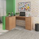 Ver imagem 5 de Escrivaninha Mesa Escritório em L com e Armários ME4100 3 Gavetas 136cm Marrom