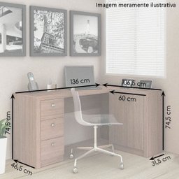 Mesa para Escritório em L com e Armários Me4100 3 Gavetas 136cm Tecno Mobili - 2 Mesa para Escritório em L com e Armários Me4100 3 Gavetas 136cm Tecno Mobili - 2