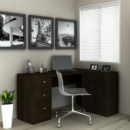 Mesa para Escritório em L com e Armários Me4100 3 Gavetas 136cm Tecno Mobili - 1 Mesa para Escritório em L com e Armários Me4100 3 Gavetas 136cm Tecno Mobili - 1