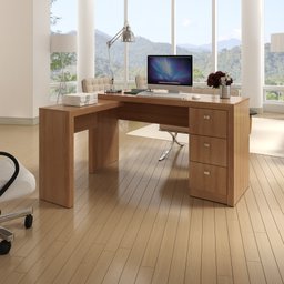 Mesa para Escritório em L com 3 Gaveta Me4101  - 9