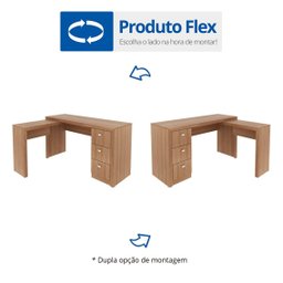 Escrivaninha Mesa Escritório em L com Me4101 3 Gavetas 136cm Amendoa - 10 Escrivaninha Mesa Escritório em L com Me4101 3 Gavetas 136cm Amendoa - 10