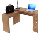 Ver imagem 3 de Escrivaninha Mesa Escritório em L com Me4101 3 Gavetas 136cm Amendoa