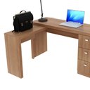 Ver imagem 3 de Escrivaninha Mesa Escritório em L com ME4101 3 Gavetas 136cm Amendoa Marrom