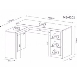 Escrivaninha Mesa Escritório em L com Me4101 3 Gavetas 136cm Amendoa - 11 Escrivaninha Mesa Escritório em L com Me4101 3 Gavetas 136cm Amendoa - 11