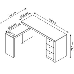 Mesa para Escritório em L com 3 Gaveta Me4101  - 12