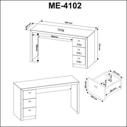 Escrivaninha Mesa Escritório Me4102 3 Gavetas 136cm Amendoa - 14