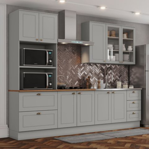 Cozinha Compacta 271,5cm 4 Peças 9 Portas 3 Gavetas Americana Henn