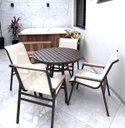 Ver imagem 2 de Jogo de Mesa 90cm Ripado + 4 Cadeiras Praia Tela Sling para Jardim Pisicna com Guarda Sol