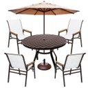 Ver imagem 1 de Jogo de Mesa 90cm Ripado + 4 Cadeiras Praia Tela Sling para Jardim Pisicna com Guarda Sol