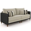 Ver imagem 1 de Sofá 3 Lugares Sala de Estar Living 192cm Asbury K01 Veludo Bege Couríssimo Preto - Lyam Decor