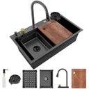 Ver imagem 1 de Cuba Cascata Cozinha Pia Torneira Premium Lavador de Copo Dispenser Aço Inox Goumert Escorredor Mult