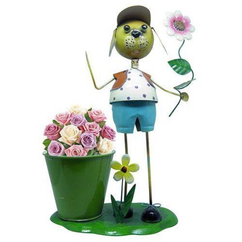 Boneco de Ferro Decorativo Menino para Enfeite Flores e Jardim
