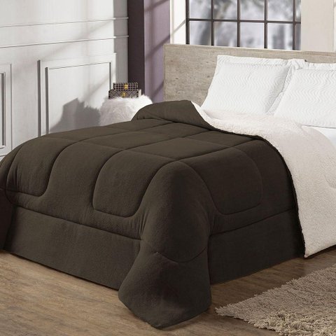 Coberdrom Cobertor Queen 1 Peça Maya Manta Soft e Sherpa de Carneiro 100% Poliéster Cor:tabaco