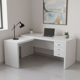 Escrivaninha Mesa Escritório em L com ME4106 3 Gavetas 154,8cm Branco - 6 Escrivaninha Mesa Escritório em L com ME4106 3 Gavetas 154,8cm Branco - 6