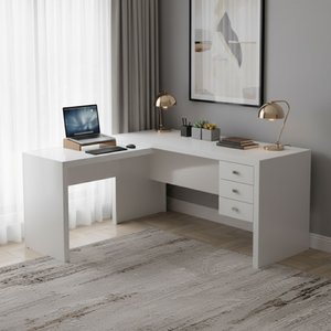 Escrivaninha Mesa Escritório em L com 3 Gavetas Me4106