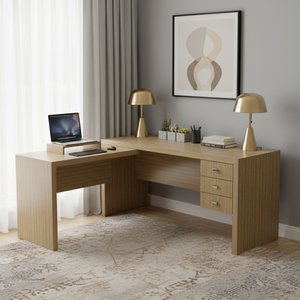 Escrivaninha Mesa Escritório em L com 3 Gavetas Me4106