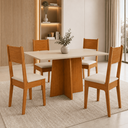 Ver imagem 2 de Conjunto Sala de Jantar Mesa Elo 100% MDF com 4 Cadeiras Estofadas - Naturale/Offwhite