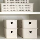 Ver imagem 5 de Kit Caixas Organizadoras com Tampa Flow 3l 5,4l e 12l Bege Empilháveis Lavanderia Closet