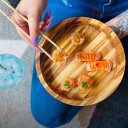 Ver imagem 4 de Gamela Redonda de Madeira Teca para Churrasco Stolf 23 X 23 X 5 Cm