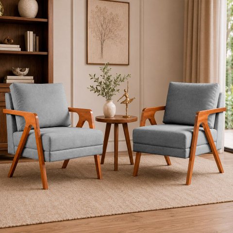 Kit 2 Poltronas Sala de Estar Maya Luxo Linho Cinza M3 - Monari Design