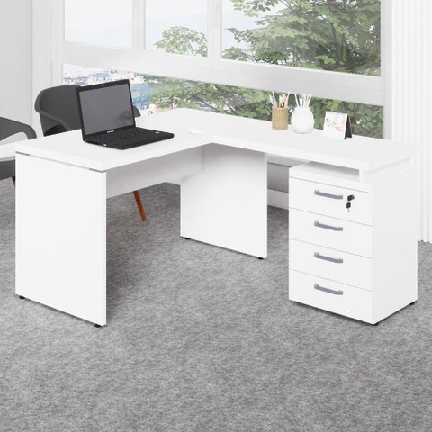 Escrivaninha L 1,20m C/ Gaveteiro 4 Gavetas Pés Painel F5 Cor:branco