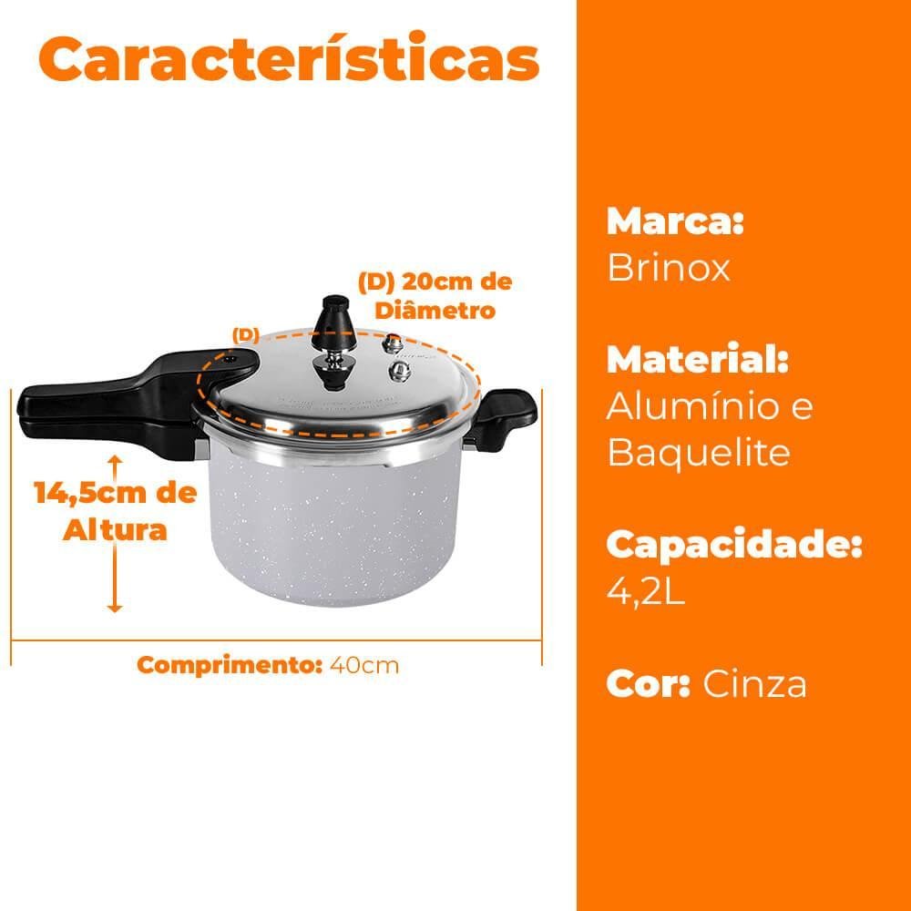 Panela de Pressão Indução Antiaderente Brinox 4,2l Ceramic Life Super Gris Cinza 4954/101 - 6