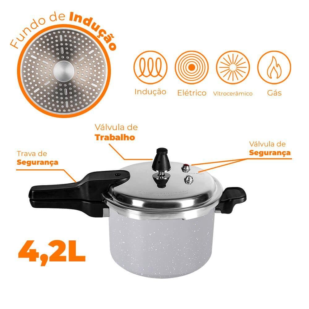 Panela de Pressão Indução Antiaderente Brinox 4,2l Ceramic Life Super Gris Cinza 4954/101 - 4