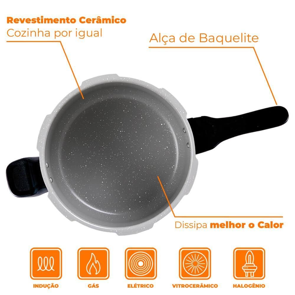 Panela de Pressão Indução Antiaderente Brinox 4,2l Ceramic Life Super Gris Cinza 4954/101 - 5