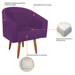 Poltrona Decorativa Sala de Estar Recepção Luiza Pés Palito Suede Roxo - ADJ Decor - 4