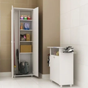 Ver imagem 3 de Armário Multiuso 2 Portas 4 Prateleiras com Rodízios AM3101 60cm Branco