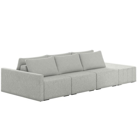 Sofá Ilha Modular para Sala 342cm com Puff Dublin K01 Linho Cinza - Lyam Decor