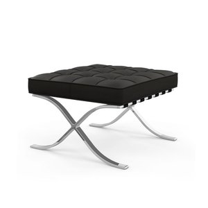 Puff Barcelona Cromado em Couro Natural Preto Cor Preto