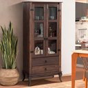 Ver imagem 1 de Cristaleira 2 Gavetas Madeira Maciça Portas Vidro D112 Imbuia Shop Jm