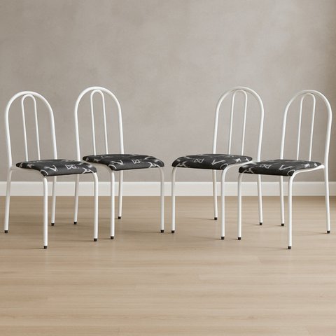 Conjunto 4 Cadeiras para Cozinha e Sala de Jantar Branco/Preto Floral