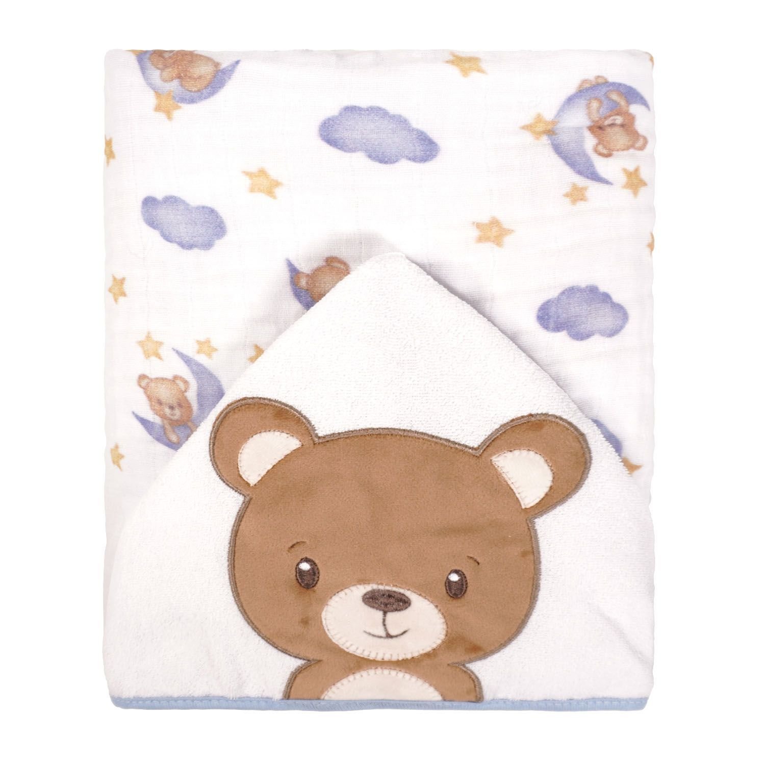 Toalha de Banho Bebe Soft Estampada Capuz: Urso Celeste