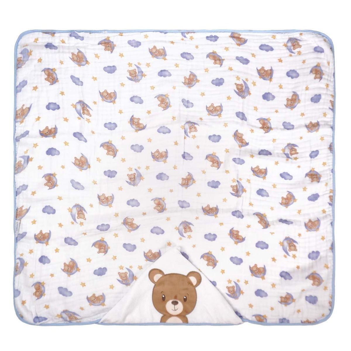 Toalha de Banho Bebe Soft Estampada Capuz: Urso Celeste - 2