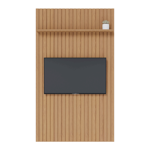 Painel Ripado 1412mm c/ Prateleira e Suporte Invisível Nápoli Freijó