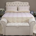 Ver imagem 3 de Kit Cabeceira e Recamier Baú de Cama Box Queen 158 cm Larhome Alpes Suede Veludo Bege