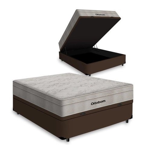 Cama Box Baú Viúva Marrom + Colchão Viúva Airtech Spring Molas Ensacadas (128x188x65) - Ortobom