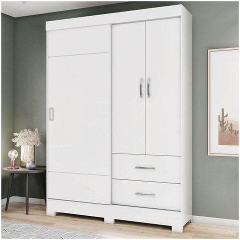 Guarda Roupa Solteiro 03 Portas 02 Gavetas Corba Briz Branco/branco E Rosa Chá Ii